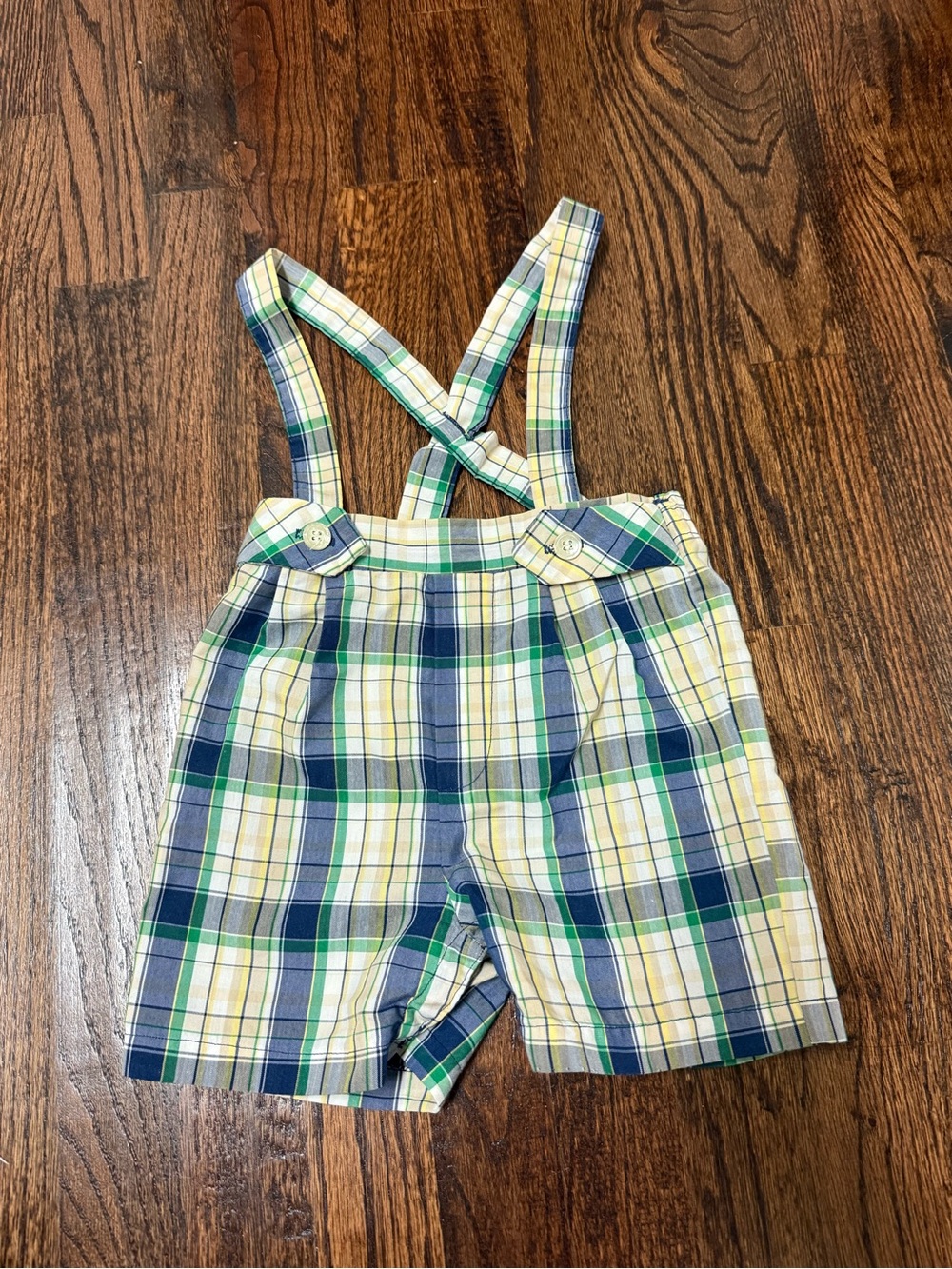 Boys Plaid Shortalls with Suspenders Romper 3T